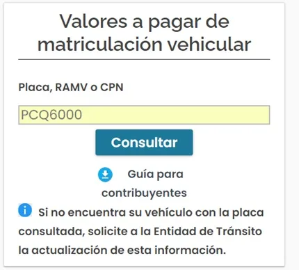 valor a pagar matricula vehicular